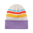 thumbnail image 1 of TOPTIE Bonnet Tricoté à Rayures Multicolores Hiver Doux Unisexe Bonnet de Sport avec Pompon-Violet, 1 of 8