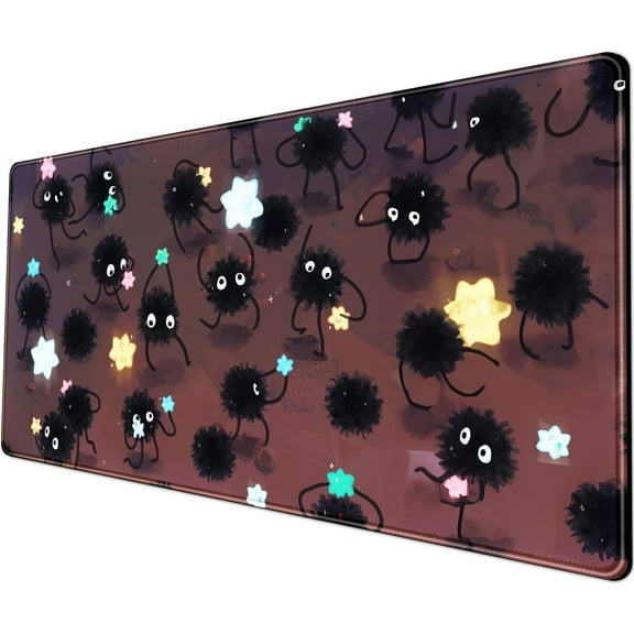 Desk Pad Anime Black Pom Poms Gaming Mouse Pad Large Star Designs Desk Office Decor Exclusive Beautiful Girls Mouse Pad for Women Desktop with Stitched Edges Non-Slip Computer Mat 31.5x11.8In