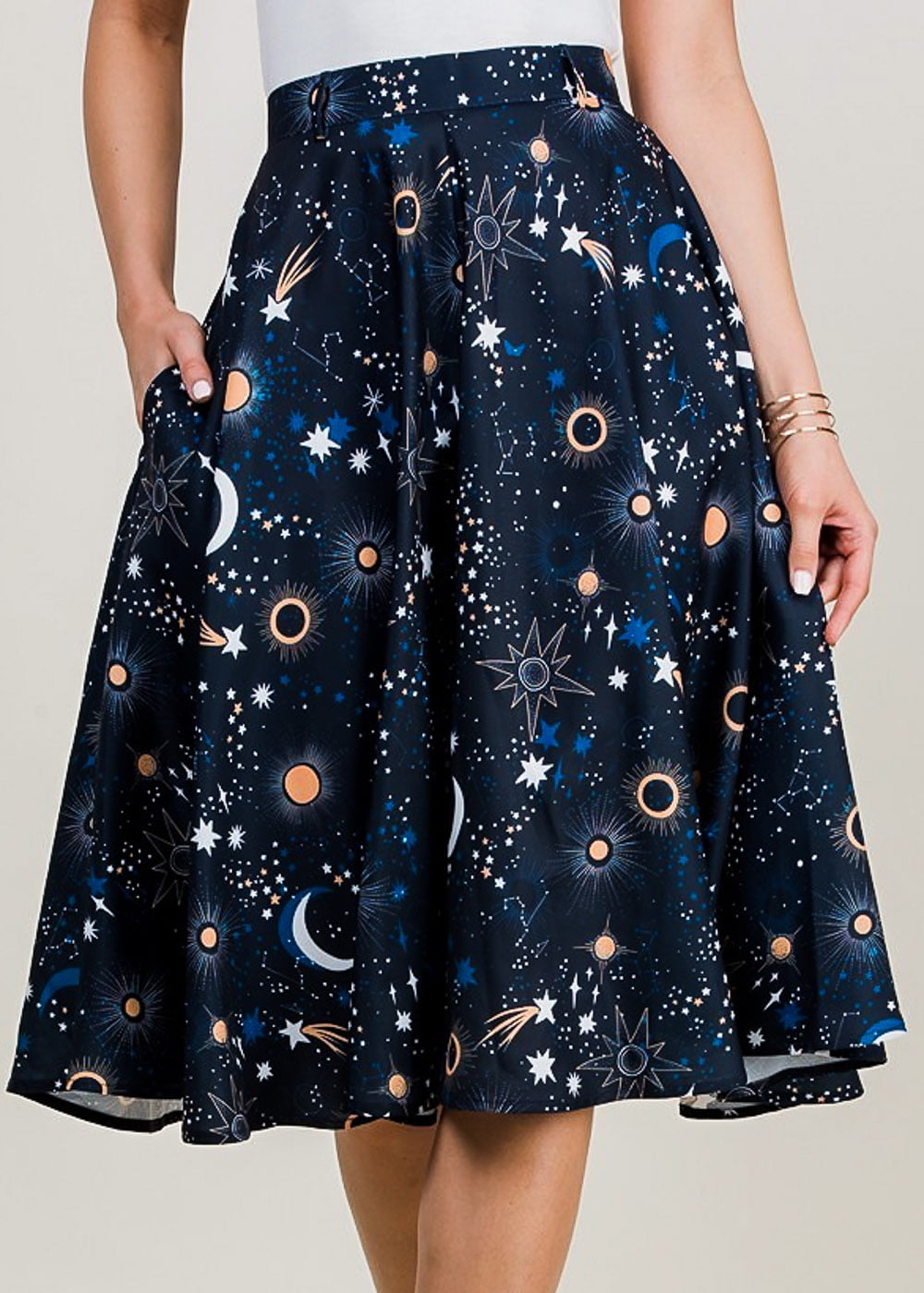 navy fit and flare skirt