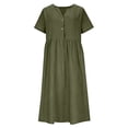 thumbnail image 4 of asdoklhq Spring Cocktail Dresses for Women Semi Formal Women's Button Linen Loose Pocket Short Sleeved Long Dress Army Green 2X, 4 of 7