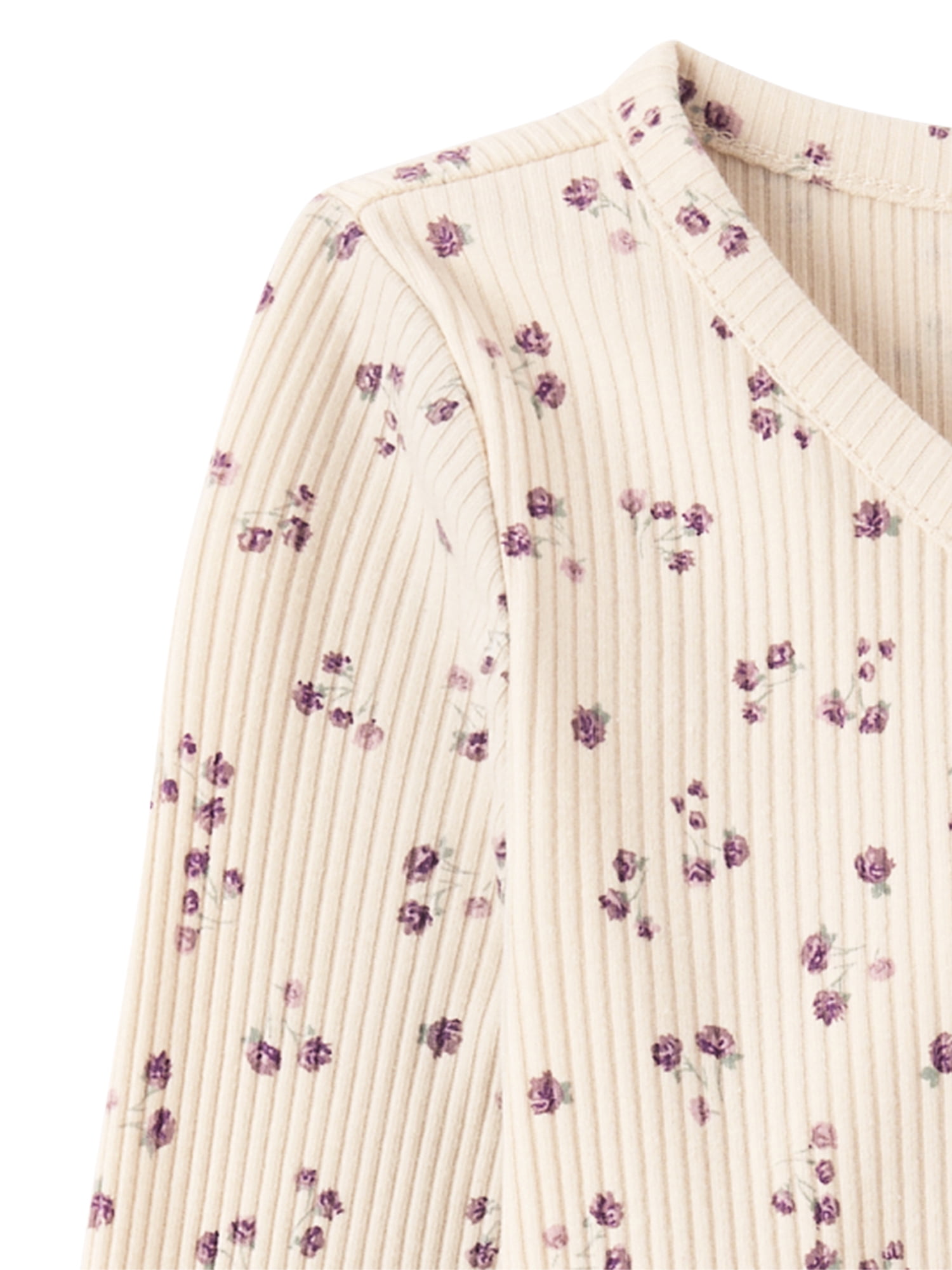 The Children's Place Girls Long Sleeve Floral V-Neck Ribbed Henley Top, Sizes XS-XXL