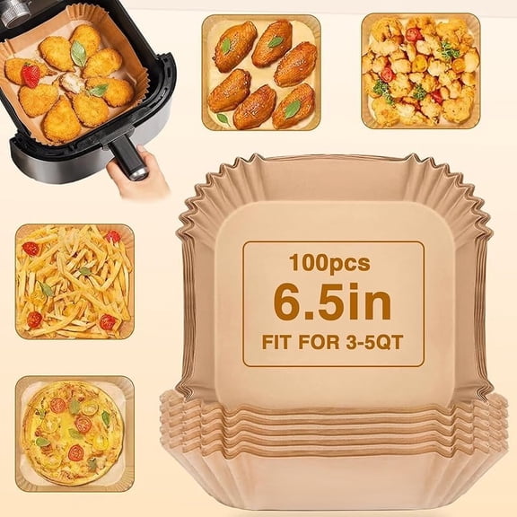 Xuet 100-Pack Square Air Fryer Liners, 6.5" Nonstick Disposable Parchment Paper