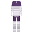 thumbnail image 5 of Riecok Loungewear Sets for Women 2 Piece Crewneck Long Sleeve Tops and Pants Striped Cozy Soft Sleepwear, 5 of 6