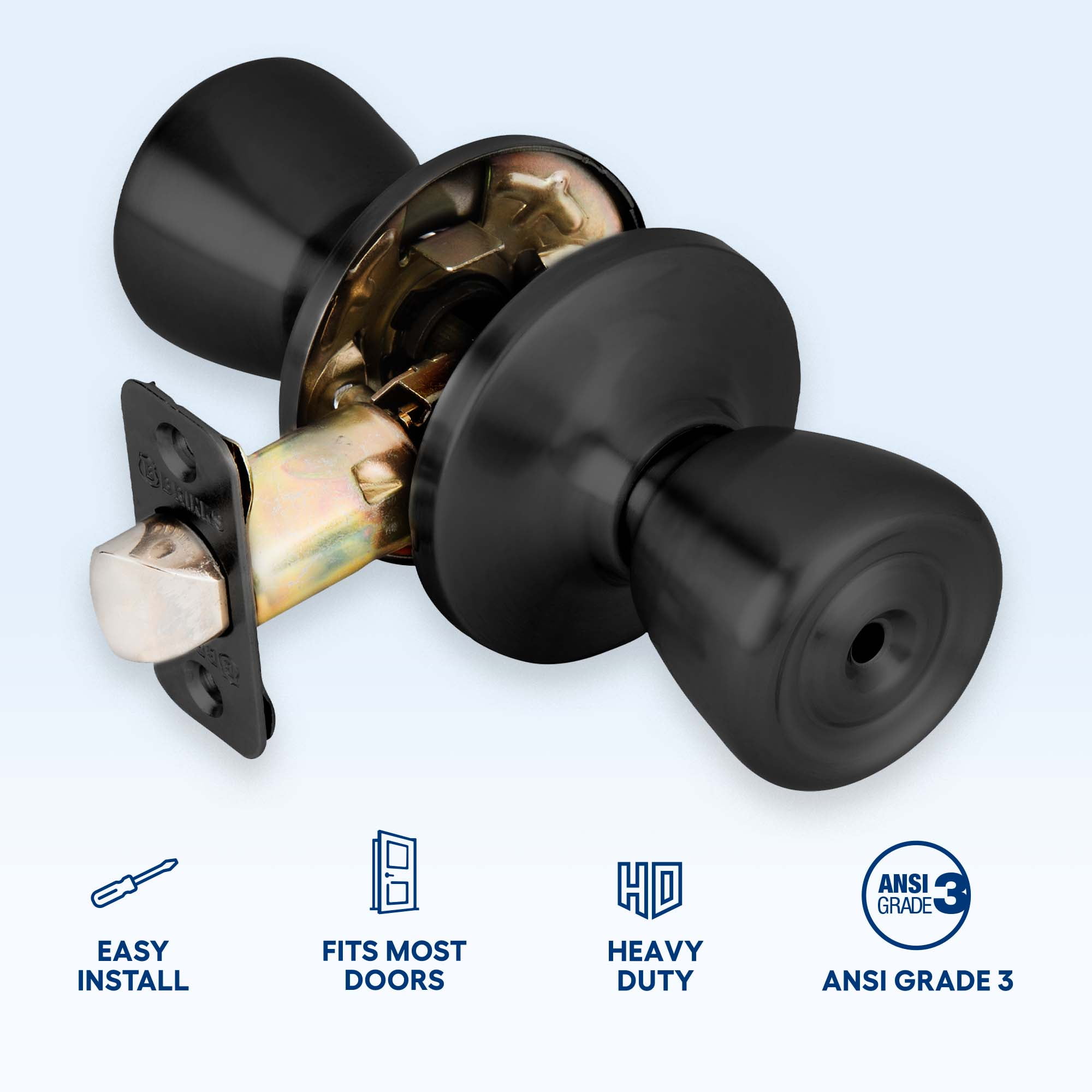 (2 pack) Brinks Interior Locking Privacy Tulip Style Doorknob, Matte Black Finish