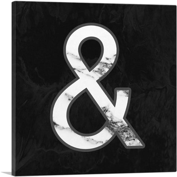 ARTCANVAS Classy Black White Marble Alphabet And Sign Symbol Canvas Art Print - Size: 12" x 12" (0.75" Deep)
