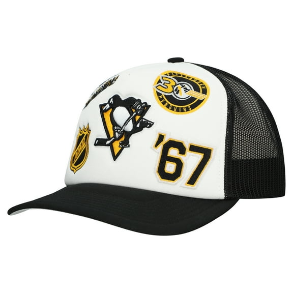 Men's Mitchell & Ness White/Black Pittsburgh Penguins Gridlock Trucker Adjustable Hat