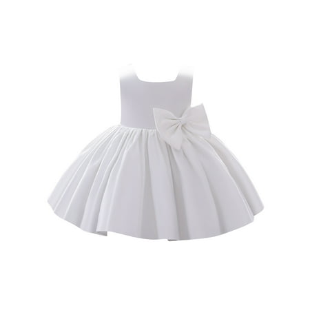 

luethbiezx Kids Baby Girls Formal Princess Dress Solid Color Sleeveless Square Collar Big Hem One-piece Dresses