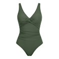 thumbnail image 5 of One Piece Swimsuits for Women Low Back Tummy Control Bathing Suits Front Cross Knot Ruched Full Coverage Swimwear Green,XL, 5 of 6