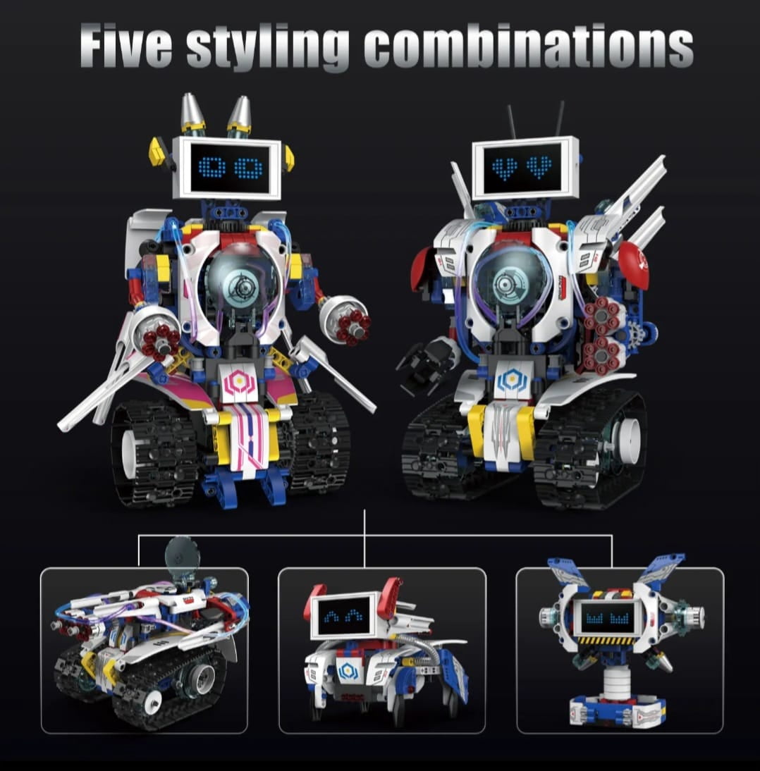 ROBOTS PRO 5-in-1 Transforming Robot Building Kit K96164 with App and 2.4GHz Remote Control for Coding Learning