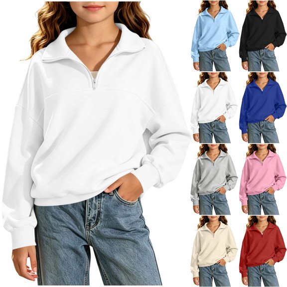 HomeDM Girls Long Sleeve Sweatshirts Quarter Zip Mock Neck Pullover Tops Fall Casual