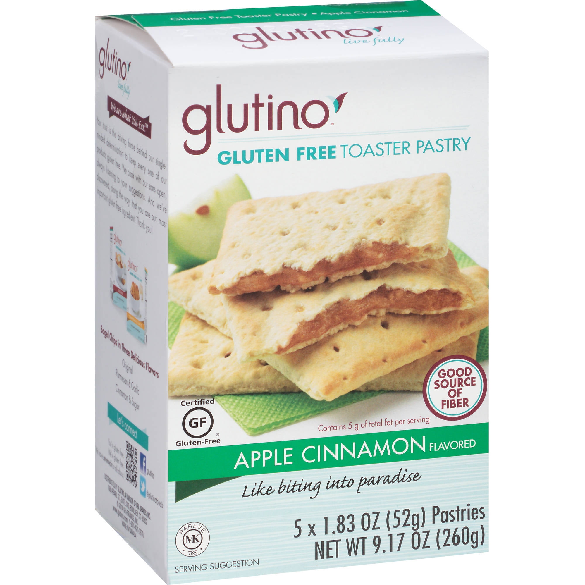 Glutino Apple Cinnamon Gluten Free Toaster Pastry, 1.83 oz, 5 count by Boulder Brands