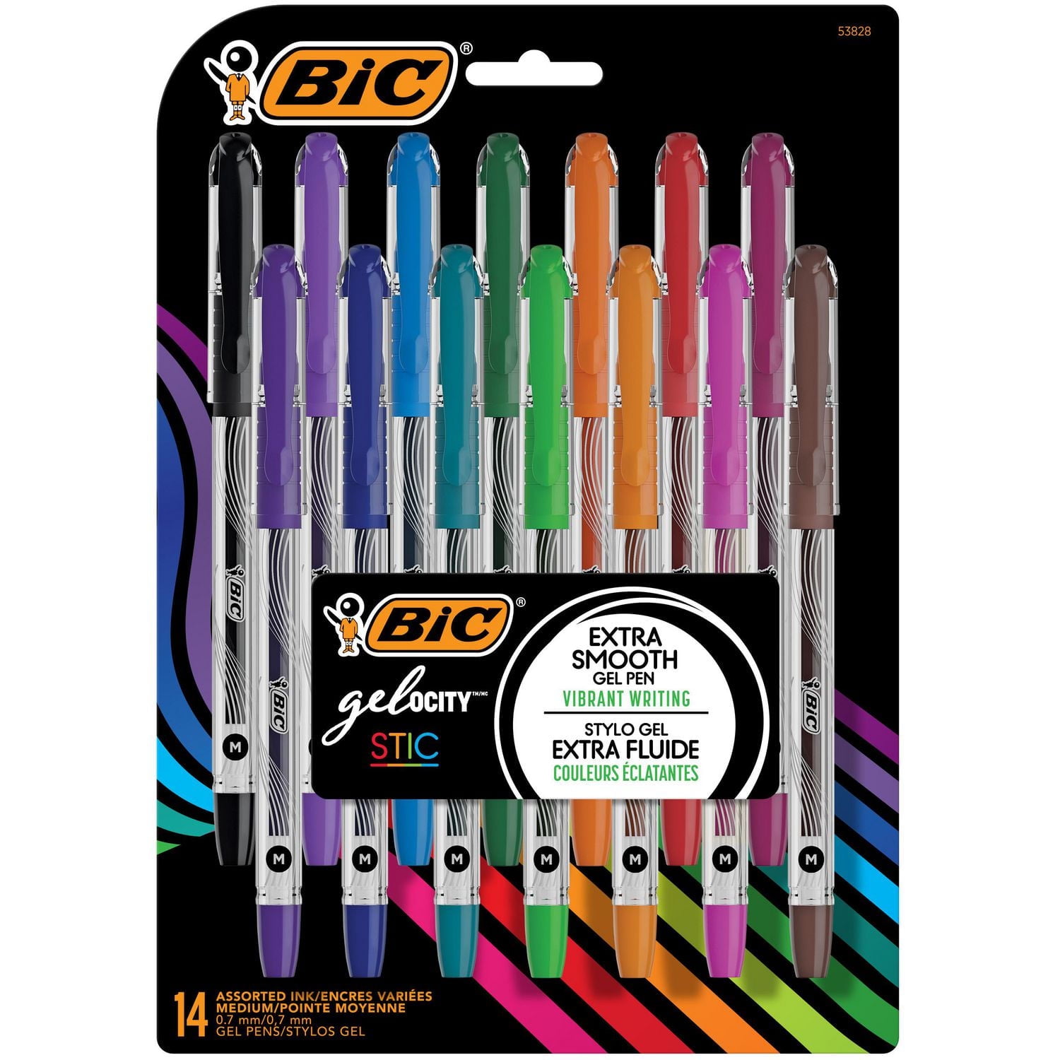 BIC Gel-ocity Smooth Stic Gel Pen, Medium Point (0.7 mm), Assorted Colours, 14-Count, Vibrant and Smooth Gel Ink Pens