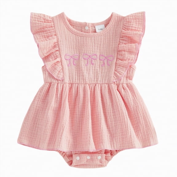 Gibobby Baby Girl Bubble Romper Newborn Baby Toddler Girls Jumpsuit Double-layer Cotton Crepe Lace-up One-piece Romper 1 PC(0-3 Months,Red)