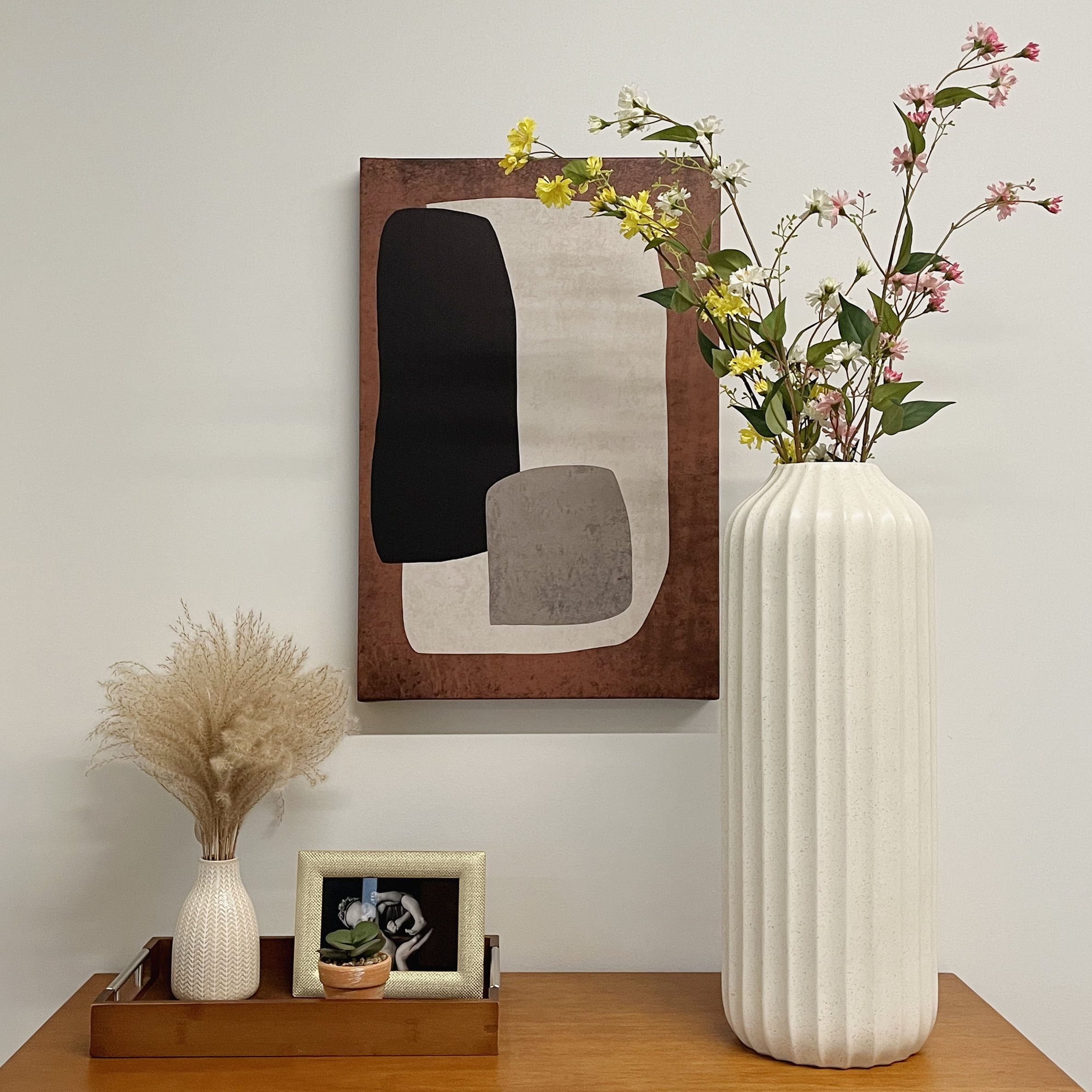 Better Homes & Gardens 22" Speckled Ribbed Ceramic Floor Vase, Cream White