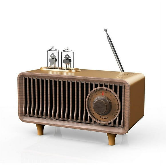 Classic Retro Radio med Bluetooth högtalare, Vintage Wood Bordsradio med diskantkontroll för kök Vardagsrum med vridreglage