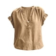 thumbnail image 7 of NMMUED Womens Linen Shirt 2026 Vacation Beach Outfits Trendy Summer Beach Blouses Peasant Tops Cotton Linen V Neck Summer 2026 Womens Fashion Khaki L, 7 of 7