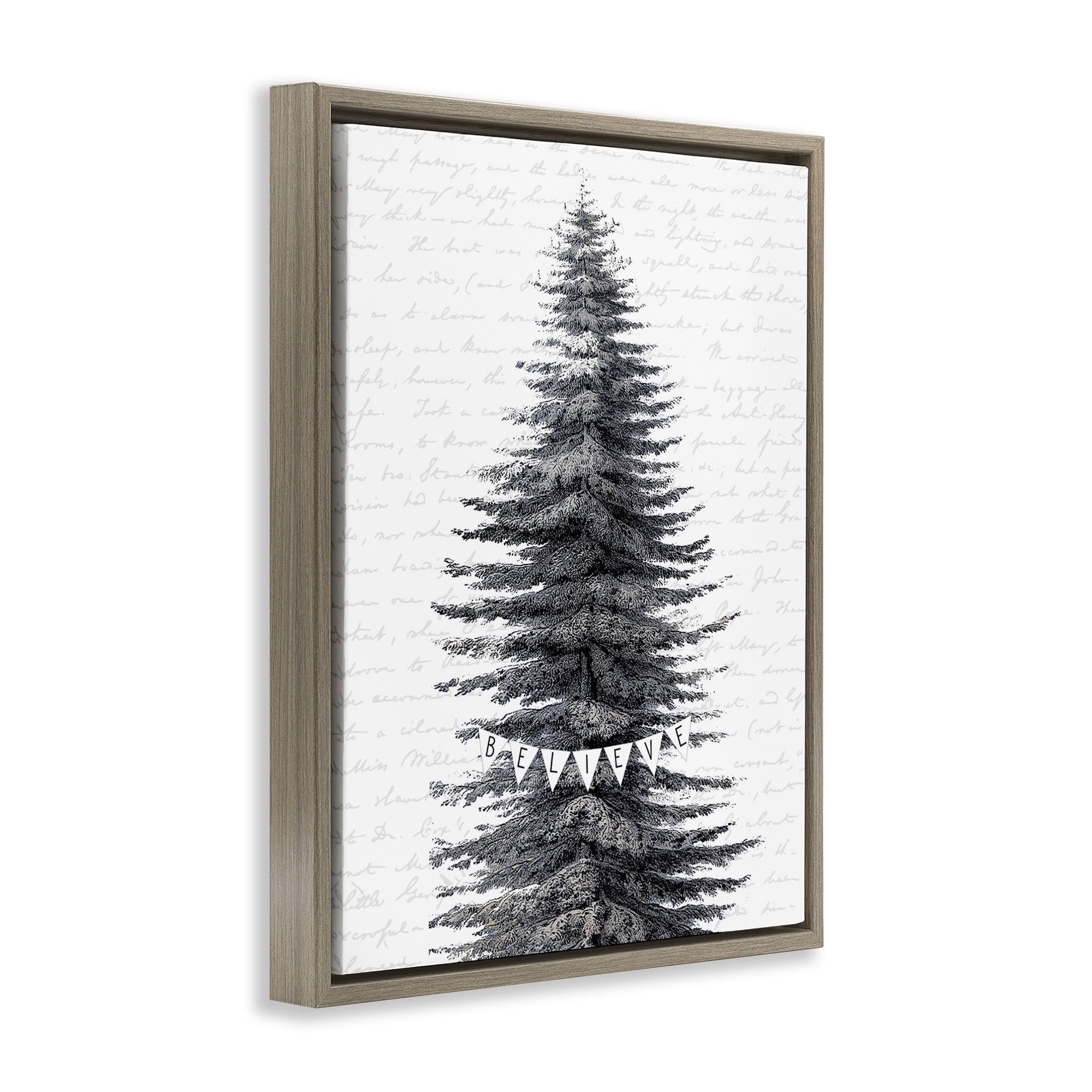 Stupell Industries Snow Dusted Christmas Tree Holiday Painting Brown Floater Framed Canvas Art Print Wall Art, 25 x 31