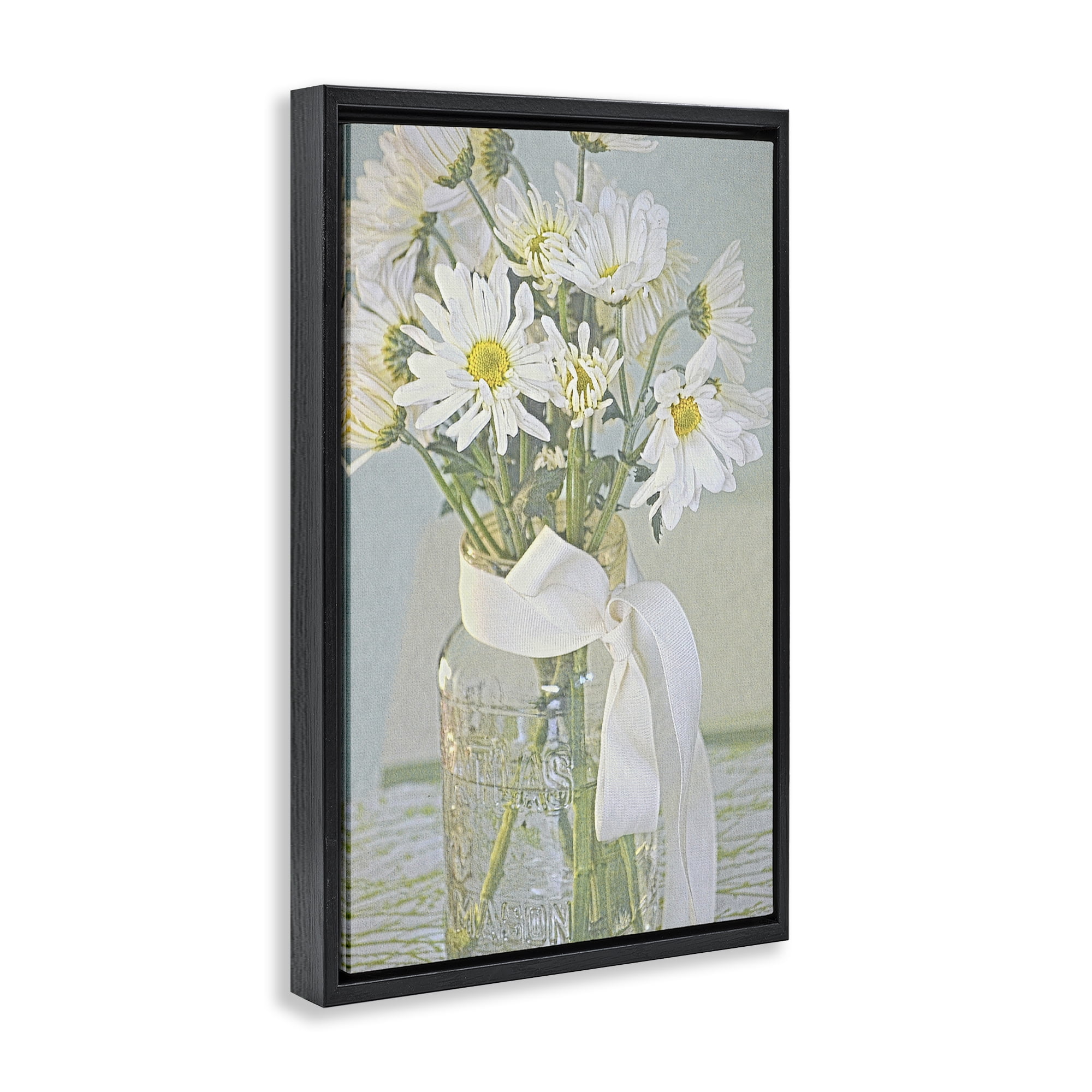 Stupell Industries Faded Daisies Jar Botanical & Floral Painting Black Floater Framed Art Print Wall Art, 17 x 25