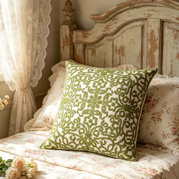 MMJ Pillow Covers Embroidered Cotton Throw Pillow Covers Decorative Cushion Case Home Sofa Bedroom 18x18in