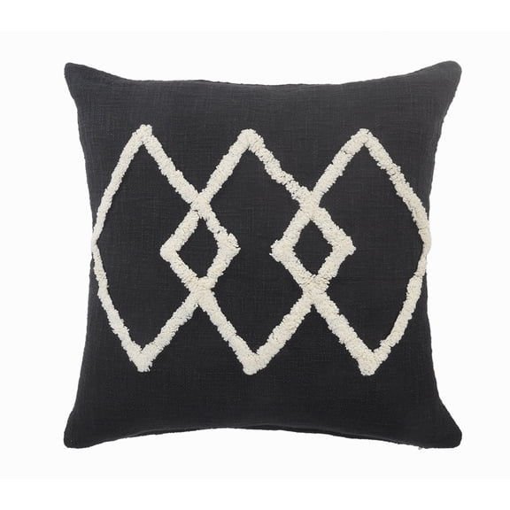 Ox Bay 20" x 20" Hand-Woven Black/ Cream Diamond Organic Cotton Pillow Cover