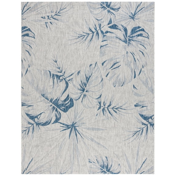 SAFAVIEH Courtyard Keelan Botanical Indoor/Outdoor Area Rug, Grey/Navy, 9' x 12'