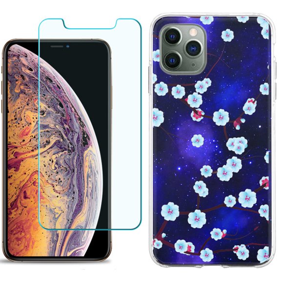 For Apple iPhone 11 Pro Case , Slim-Fit TPU Protective Phone Case with Tempered Glass Screen Protector, by OneToughShield ® - Blossom Stars
