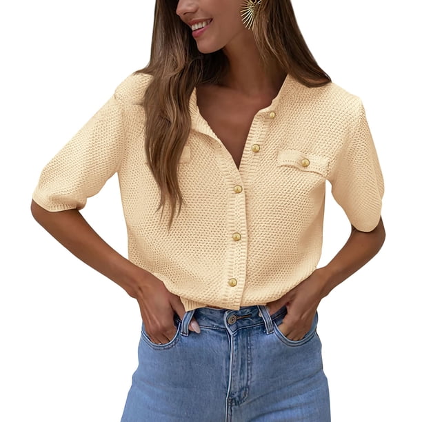Suéter PRETTYGARDEN para Mujer de Punto Acanalado con Botones XL Beige