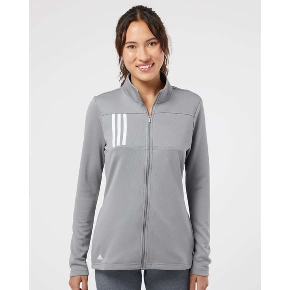 Women`s 3-Stripes Double Knit Full-Zip, L, Grey ThreeWhite