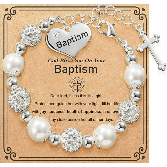 Baptism Girl's Cross Bracelet, Catholic Jewelry Gift for Kids Daughter Goddaughter Granddaughter 6 2 Inches