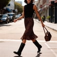 thumbnail image 6 of Women Lace Trim Satin Long Skirt Silk Lace Skirt Elegant Flowy A Line Midi Underskirt Brown Print M, 6 of 7
