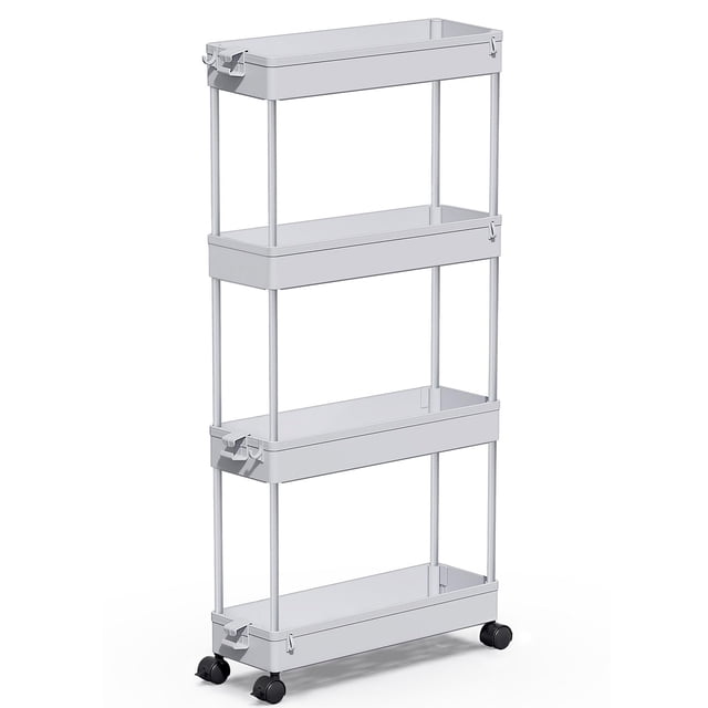 Carrito organizador rodante delgado de 4 niveles SPACEKEEPER, gris