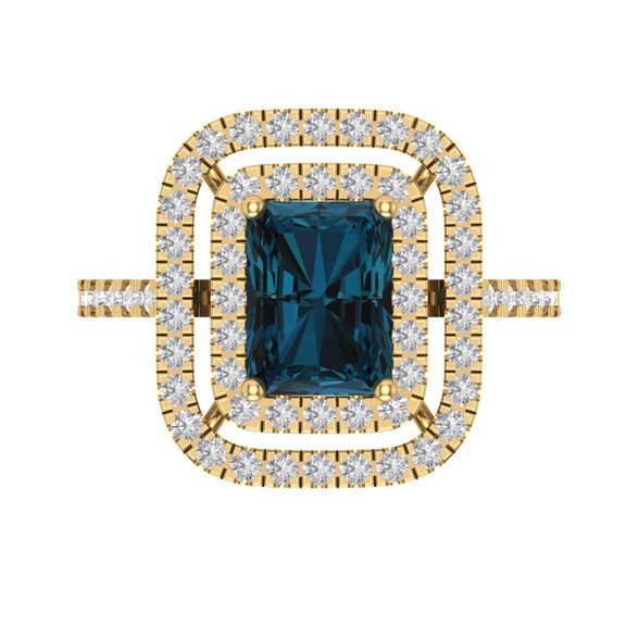 Halo Engagement Ring for Women - 2.62ct Natural London Blue Topaz in 14K Yellow Gold Promise Ring