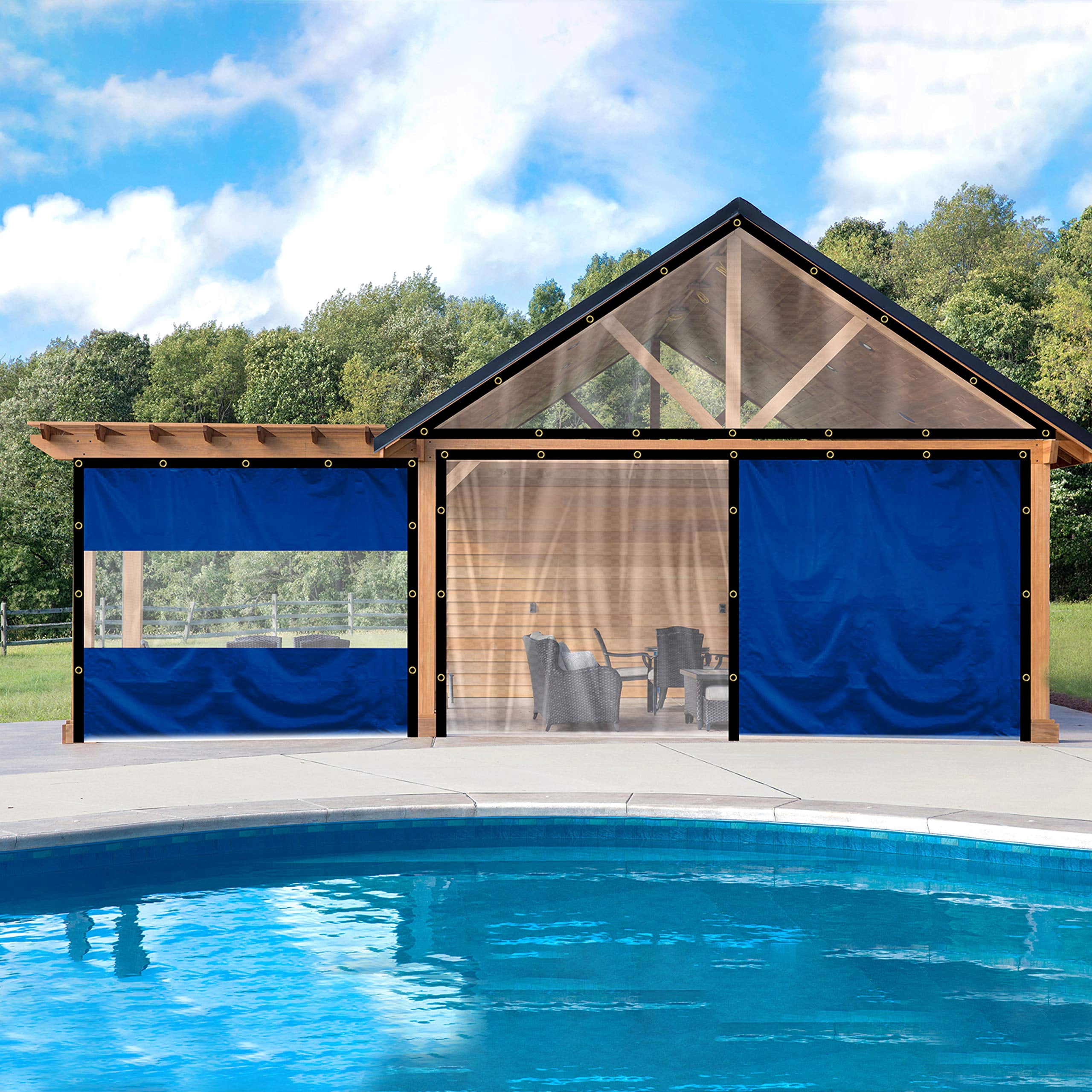 COVERS&ALL Outdoor Clear Panel Curtain, 18 Oz Tarp Tuff Waterproof & UV Resistant Material with Rustproof Grommets, Multi-Purpose Ideal for Outdoors/Indoors (4' H x 7' W feet, Red)