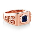 thumbnail image 3 of Gem Stone King 18K Rose Gold Plated Silver Men's Ring Cushion Blue Created Sapphire and Moissanite (2.53 Cttw, Size 10), 3 of 4