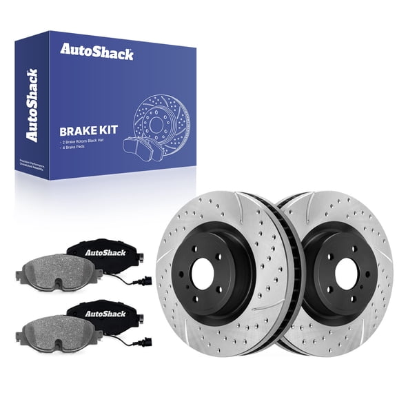AutoShack Front Brake Rotors & Ceramic Pads for Nissan, Z 2023-2025, RWD V6 3.0L - E-Coated Drilled & Slotted - ShadowGuard - 13.98" (355 mm), 5-Lug