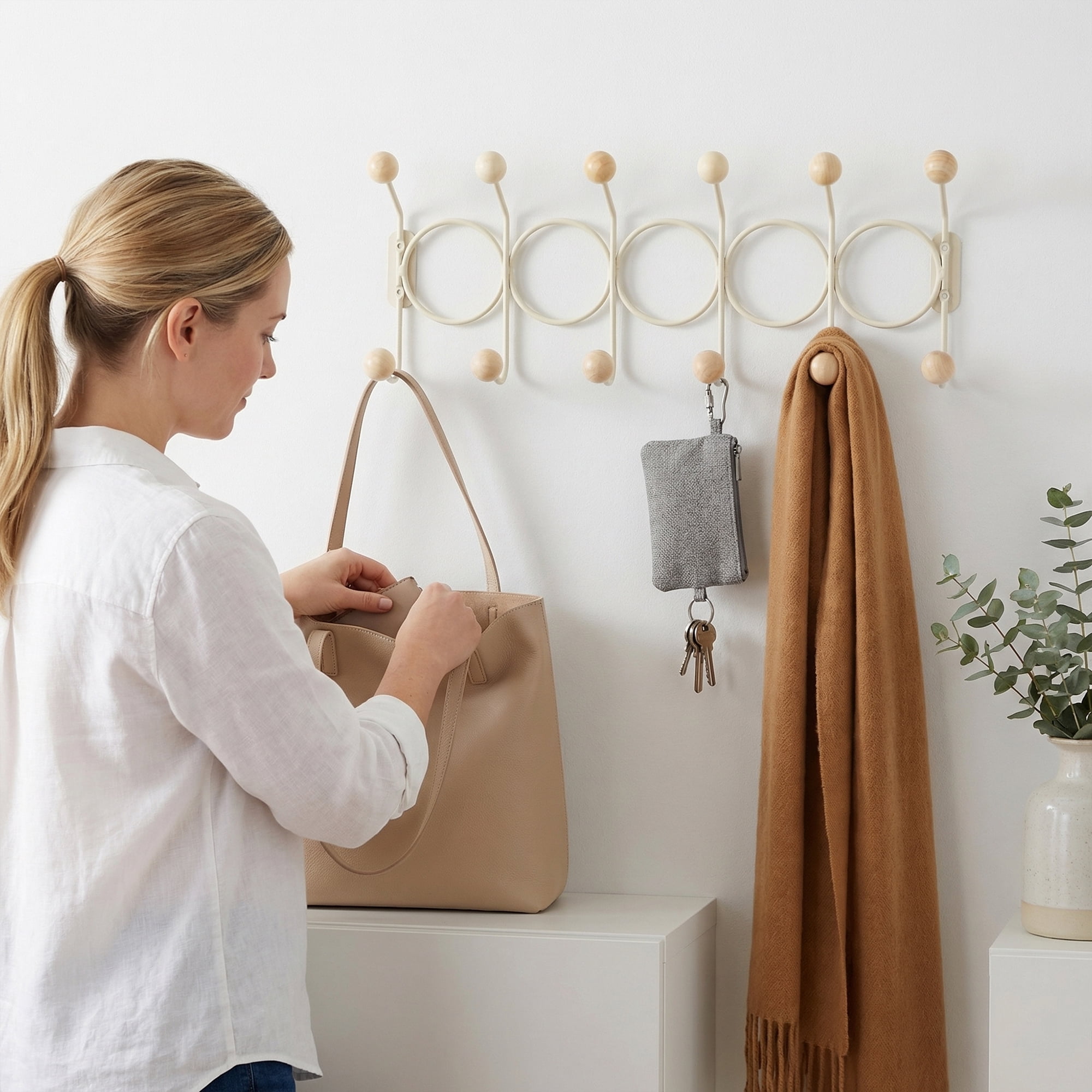 Unique Bargains Coat Rack Wall Mount with 12 Hooks for Entryway Bathroom Beige 43.5"x16.5"