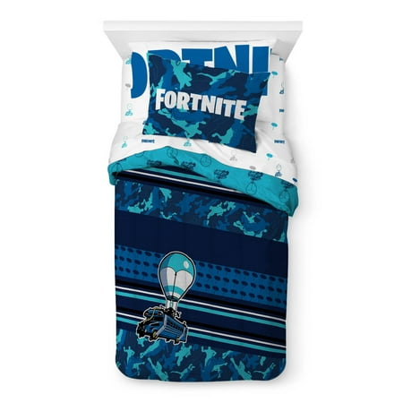 Fortnite Battle Bus 5-Piece Twin Bed Set, 100% Microfiber, Blue, Gaming Bedding