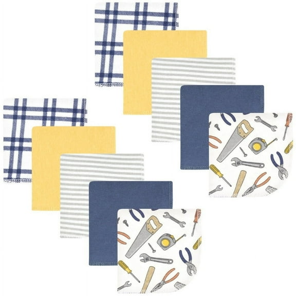 Hudson Baby Infant Boy Flannel Washcloths, Construction Work 10Pk, One Size