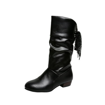 

SIMANLAN Womens Faux Leather Knee High Boots Chunky Block Heel Winter Boots for Ladies Black 5