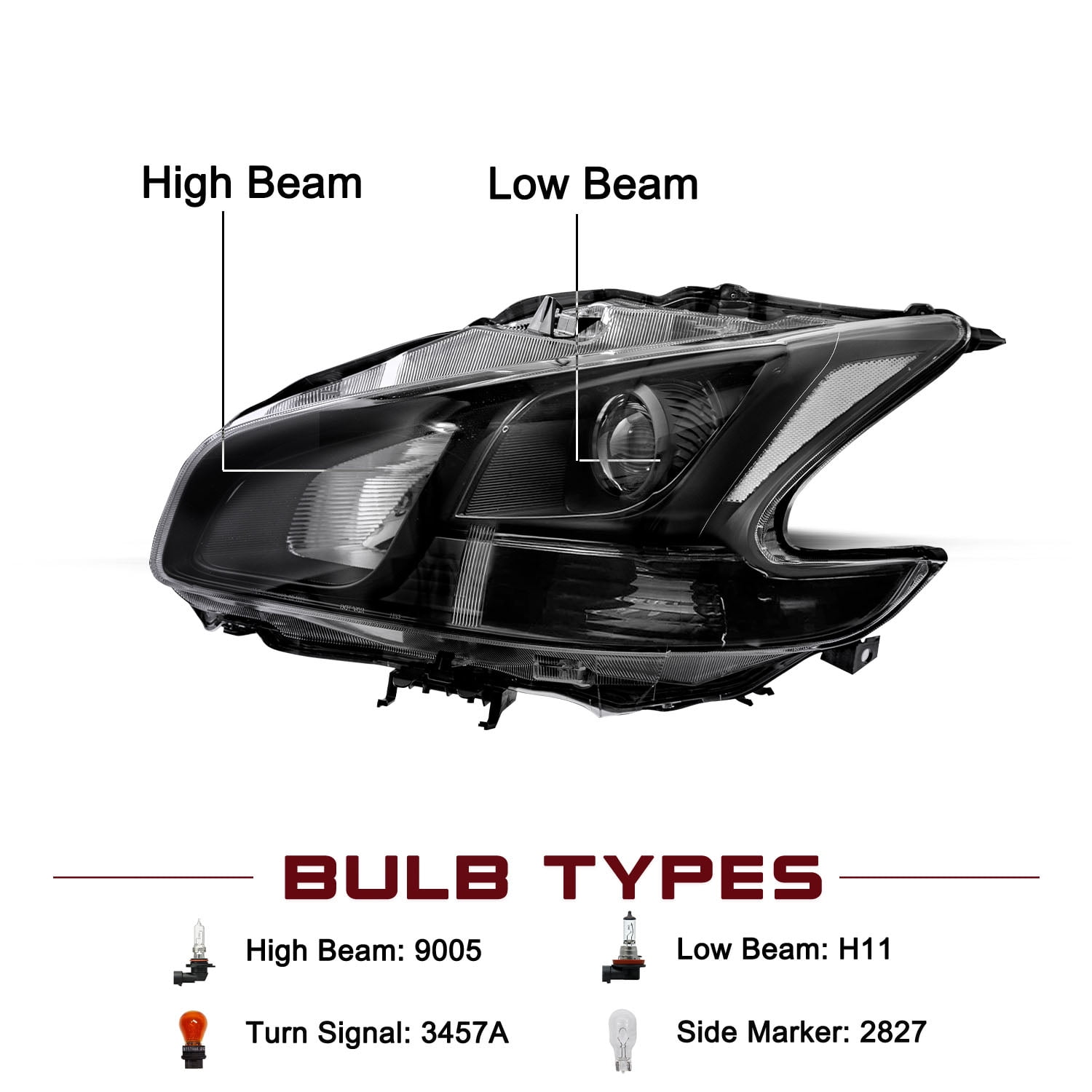 For 2009-2014 Nissan Maxima Halogen Headlights Assembly Headlamps Left+Right