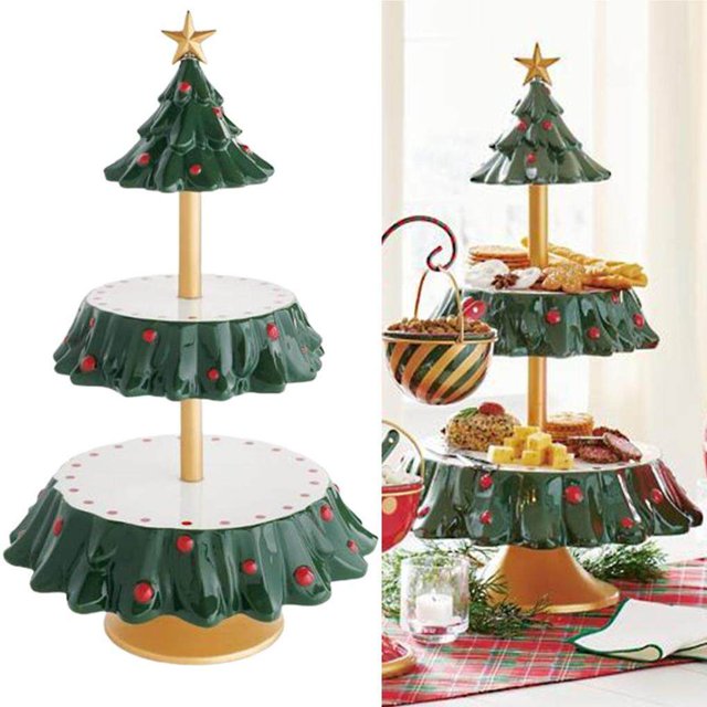 Christmas Tree Snack Decorative Resin Plate Xmas 2 Tier Rack Home Decor Dessert Candy Food Holder Dispenser Wedding Props Ornaments