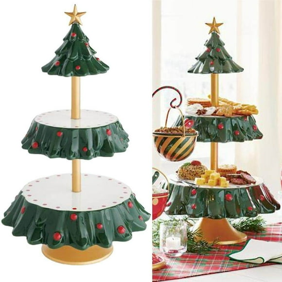 Christmas Tree Snack Decorative Resin Plate Xmas 2 Tier Rack Home Decor Dessert Candy Food Holder Dispenser Wedding Props Ornaments