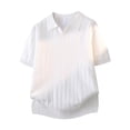 thumbnail image 3 of Men's Knit Ribbed Short Sleeve Collared Polo Shirt, Casual Open V-Neck Top, Breathable Slim Fit Knitwear for Smart Casual Style and Everyday Wear White S, 3 of 8