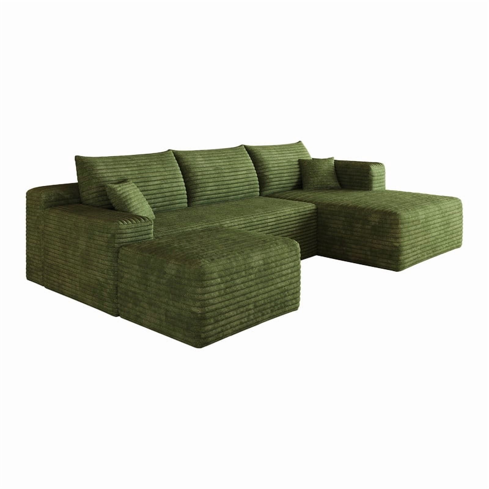 103" U Shaped Cloud Sectional Sofa with Ottoman, Modern Modular Corduroy Fabric Couch with Deep Seat and Chaise, Minimalist Upholstered Corner Sofa for Living Room, Apartment, No Assembly Required