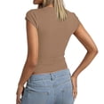 thumbnail image 5 of Gunia Womens Cap Sleeve T-Shirts Ribbed Knit T Shirt Short Sleeve Crew Neck Slim Fit Basic Top Soft Stretch Casual Tee Shirt T Shirt Women Khaki 2Xl, 5 of 5
