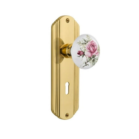 Nostalgic Warehouse White Rose Porcelain Double Dummy Door Knob With Deco Plate