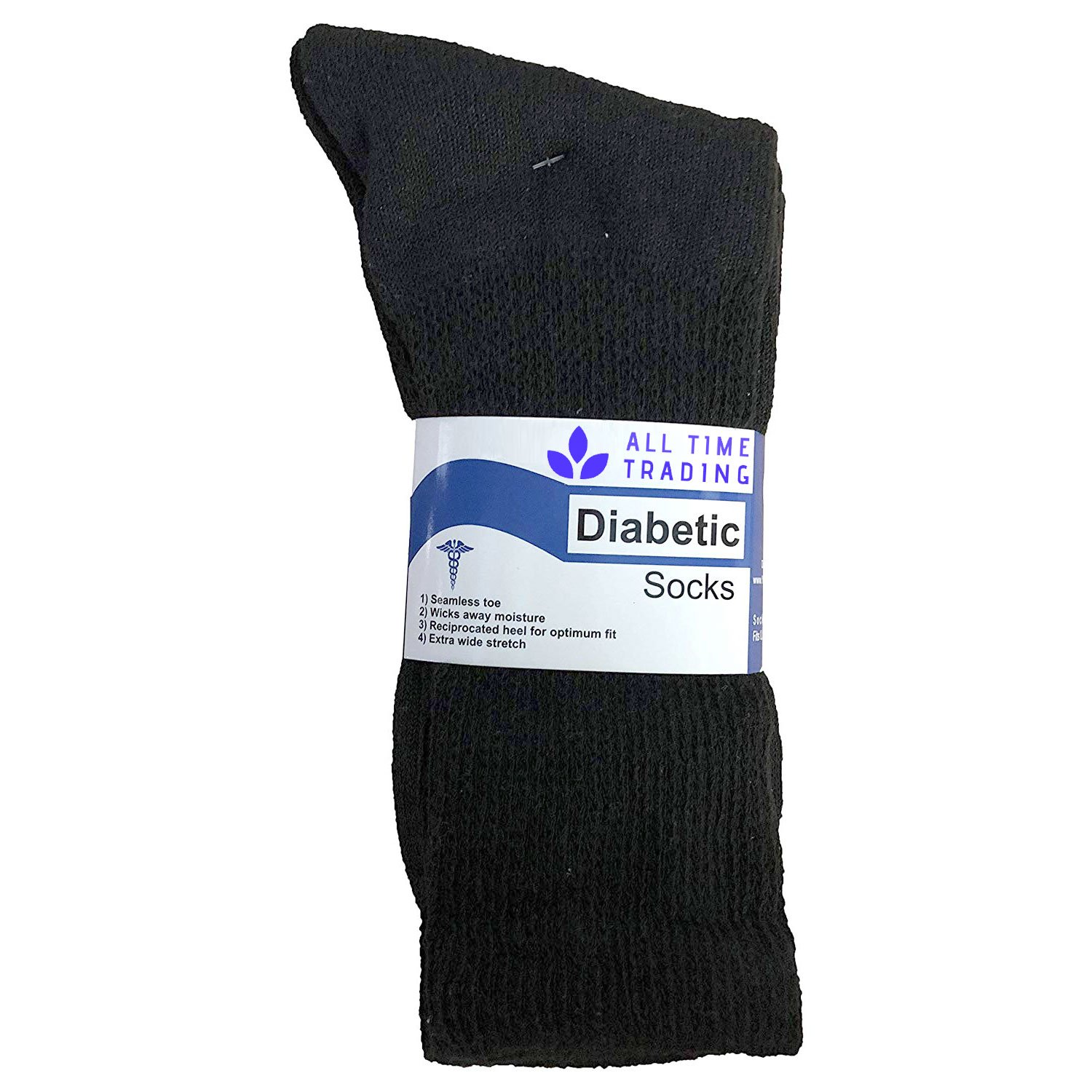 Physicians Approved Womens Diabetics Cotton Crew Socks - Womens Wholesale Diabetic Crew Socks - 9-11 - Black - 72 Pack - image 1 of 3