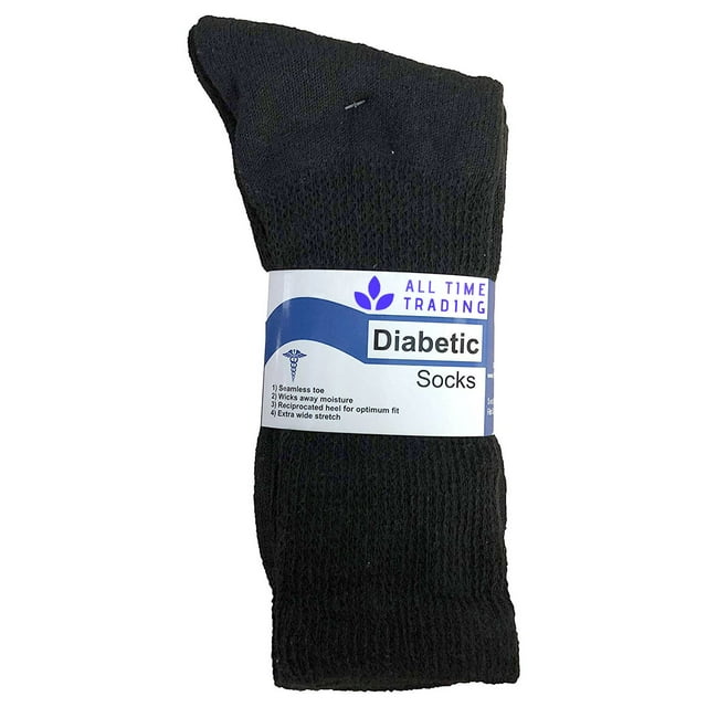 Physicians Approved Womens Diabetics Cotton Crew Socks - Womens Wholesale Diabetic Crew Socks - 9-11 - Black - 72 Pack