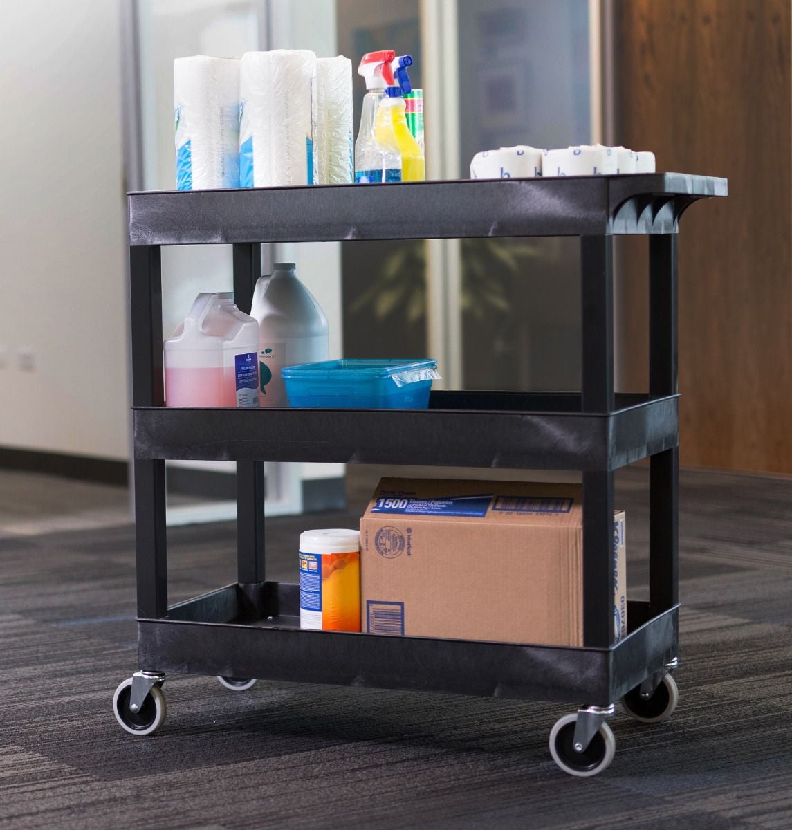 Luxor 32 x 24 Three-Shelf Utility Cart (Black) TC111-B B&H