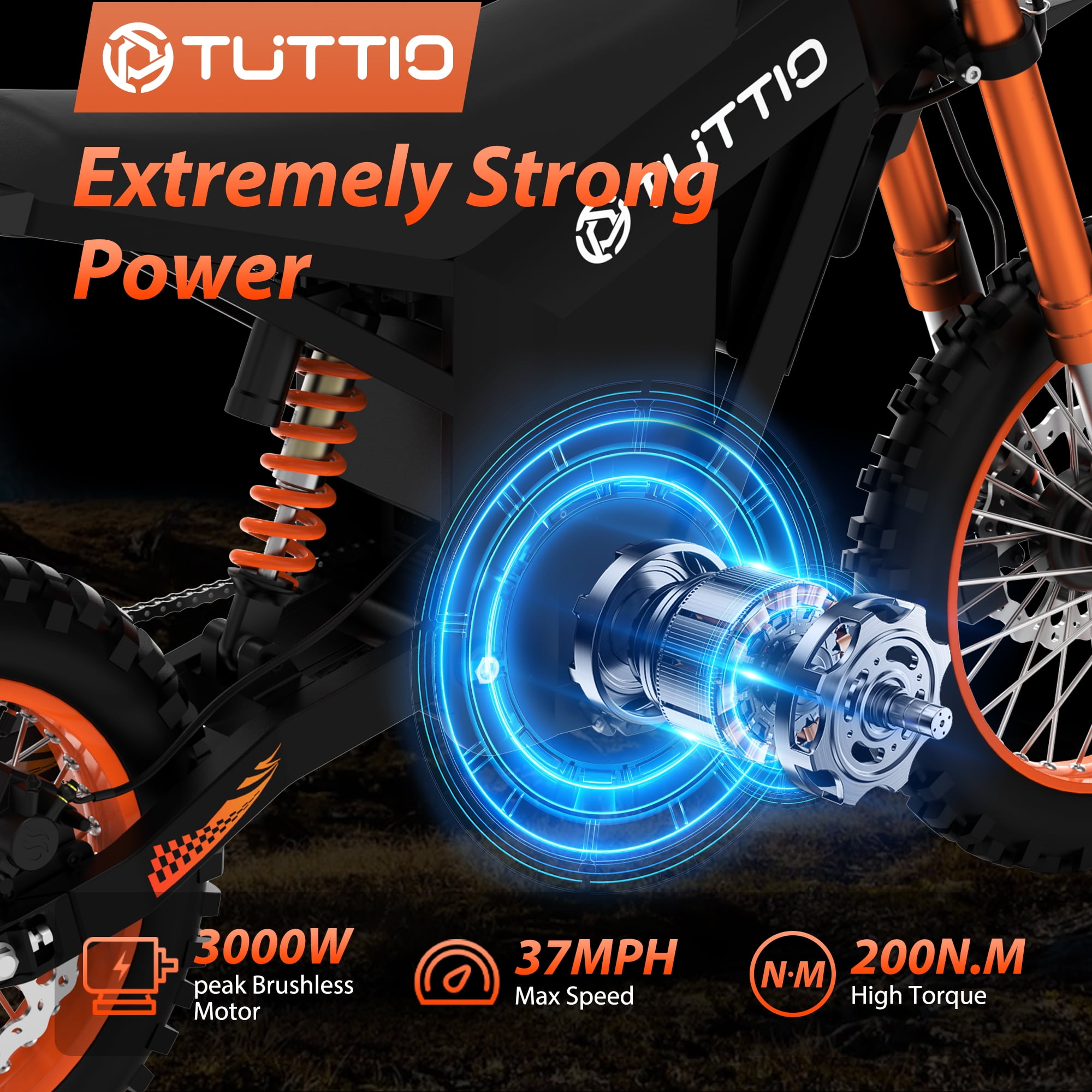 TUTTIO Soleil01 High-Torque Electric Dirt Bike Adult Teen, 200N.m,48V/21Ah Removable Battery, 14'/12' Fat Tires ,UL2849